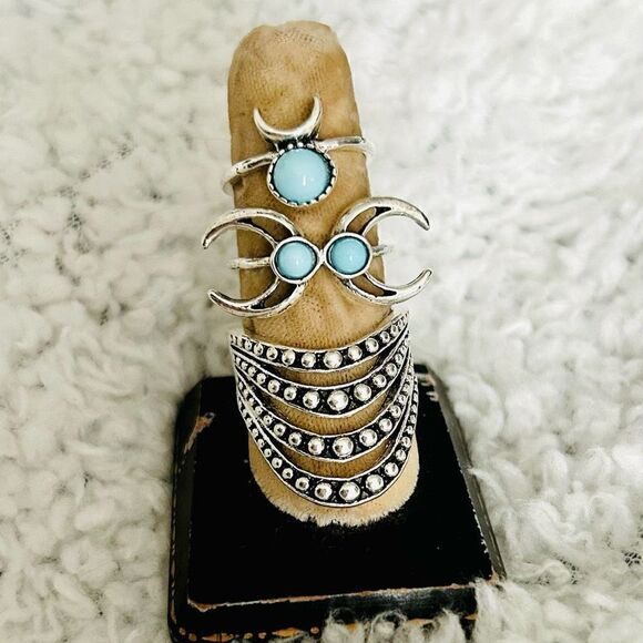 3/$15 Set of 3 Silver Turquoise Bohemian Rings - Picture 1 of 6